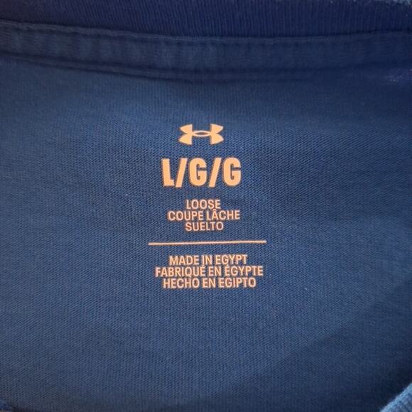 Under Armour T-Shirt Large Blue Loose Graphic Tee Short Sleeve Cotton Blend - Picture 3 of 7